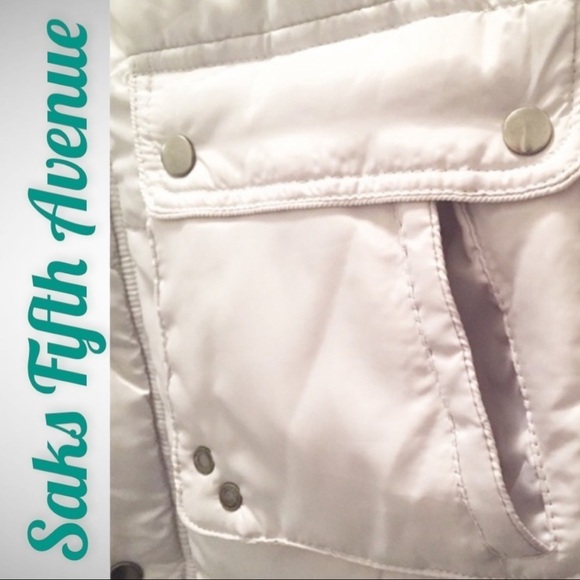 NWT SAKS FIFTH AVENUE Silvery Gray Puffer Vest With Removable Hood, Size Small - Picture 7 of 10